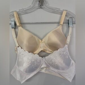 Vintage Bras White Sears 36A & Unbranded Beige 34A lace satiny soft no underwire